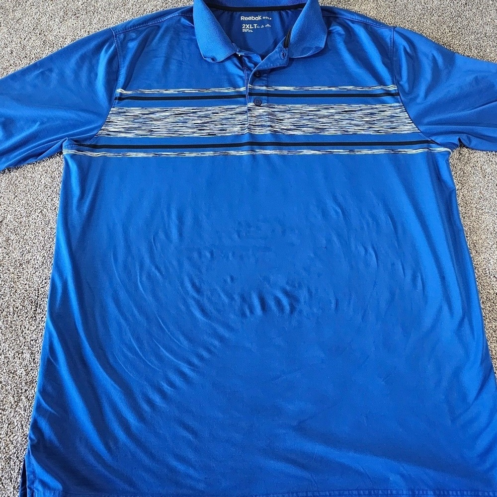 Reebok Golf Polo Shirt Mens 2XLT Royal Blue Striped Performance Stretch
